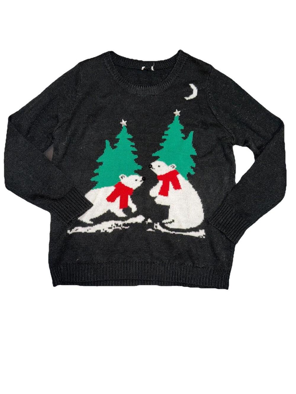 Christmas Sweater Womens S/M Tree Ugly Sweater Embellished Polar Bears Sparkle